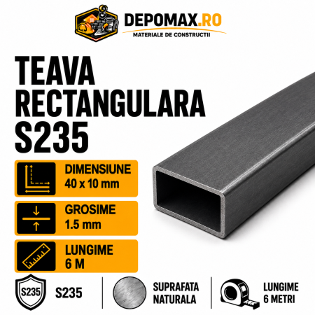 Teava rectangulara 40 x 10 x 1.5 mm, 6 metri